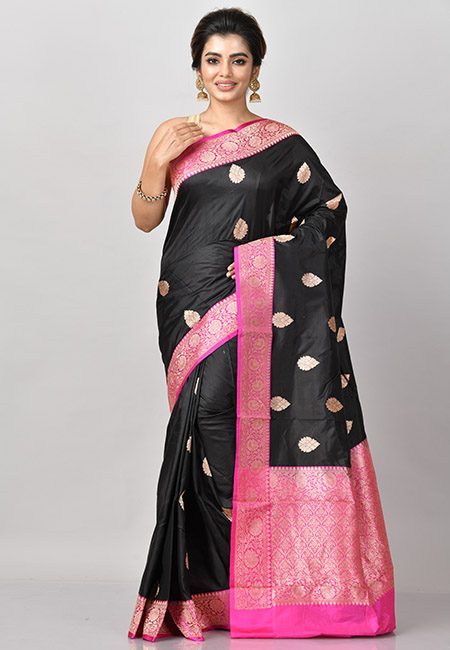 Black Color Contrast Pure Katan Silk Saree (She Saree 819)