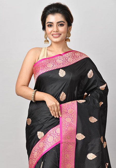 Black Color Contrast Pure Katan Silk Saree (She Saree 819)