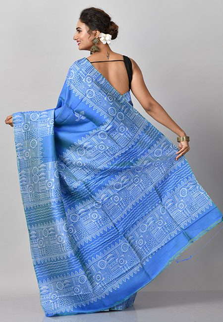 Peacock Blue Color Printed Soft Pure Bishnupuri Silk Saree (She Saree 825)