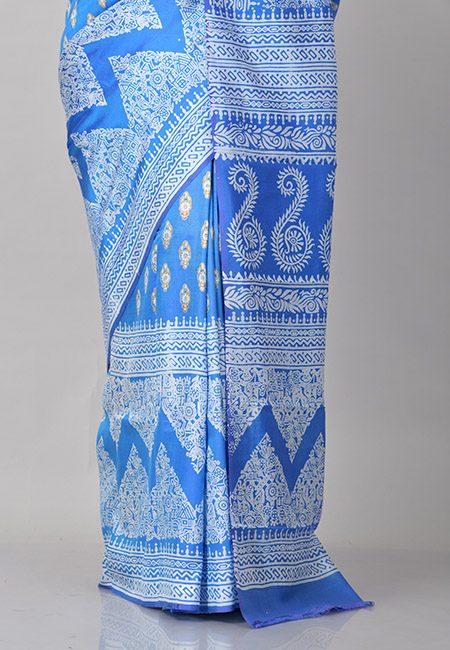 Peacock Blue Color Printed Soft Pure Bishnupuri Silk Saree (She Saree 832)