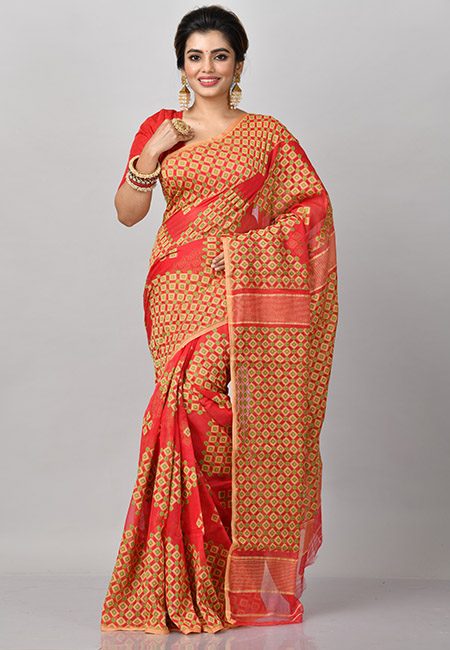 Red Color Soft Dhakai Jamdani Saree (She Saree 852)