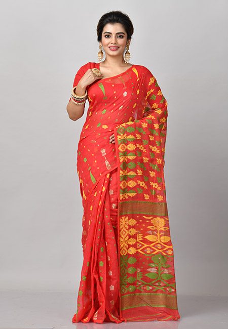 Red Color Soft Dhakai Jamdani Saree (She Saree 853)