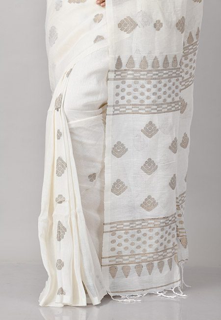 Off White Color Linen Banarasi Cotton Saree (She Saree 856)