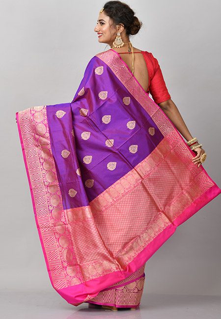 Purple Color Contrast Pure Katan Silk Saree (She Saree 863)