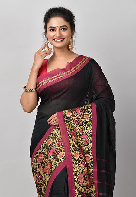 Black Color Handloom Cotton Saree (She Saree 867)