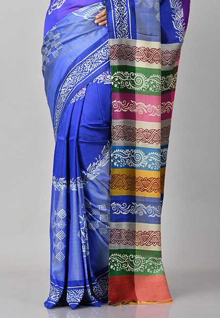 Royal Blue Color Printed Soft Pure Bishnupuri Silk Saree (She Saree 903)