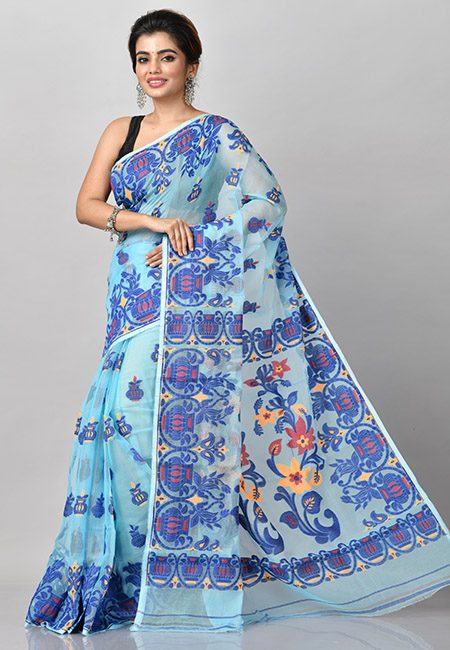 Sky Blue Color Soft Dhakai Jamdani Saree (She Saree 913)