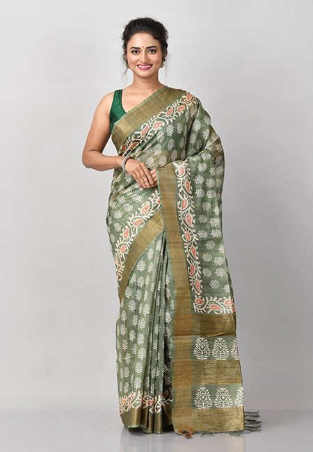 Pista Green Color Printed Tissue Silk Saree (She Saree 930)