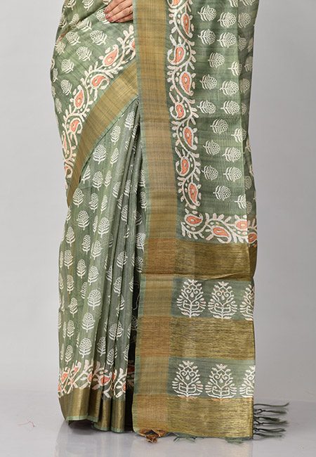 Pista Green Color Printed Tissue Silk Saree (She Saree 930)