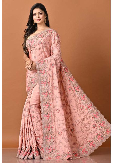 Rosy Pink Color Party Wear Embroidery Satin Silk Saree (She Saree 1946)