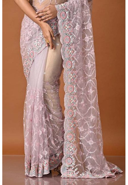 Queen Pinnk Color Party Wear Designer Embroidery Net Saree (She Saree 1953)