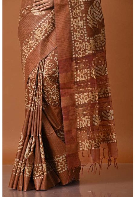 Deep Rust Color Block Printed Matka Silk Saree (She Saree 1959)