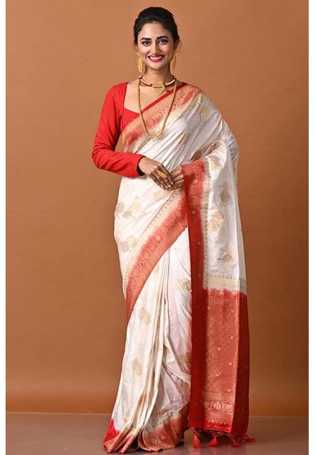 Off White Color Contrast Soft Manipuri Silk Saree (She Saree 1980)