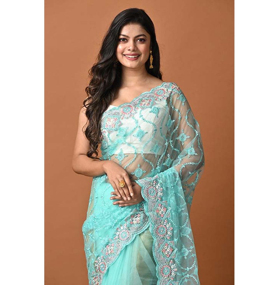 Sky Blue Color Designer Saree At Affordable Price – Joshindia
