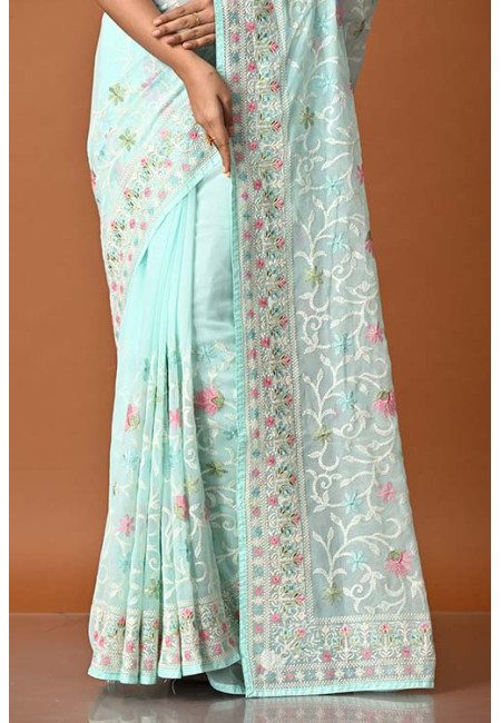 Columbia Blue Color Party Wear Designer Embroidery Georgette Saree (She Saree 1857)