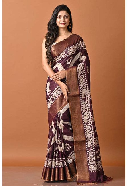 Deep Ruby Purple Color Printed Matka Silk Saree (She Saree 1866)
