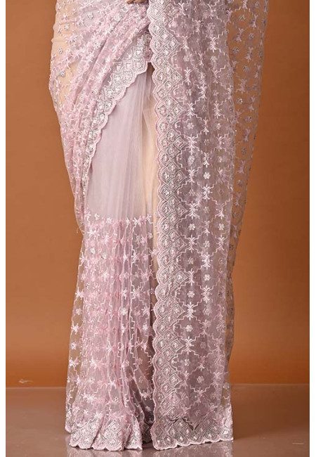 Queen Pink Color Party Wear Designer Embroidery Net Saree (She Saree 1876)