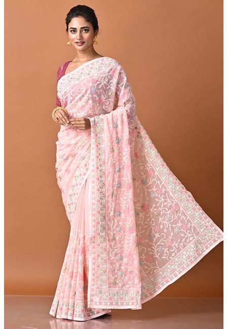 Baby Pink Color Party Wear Designer Embroidery Georgette Saree (She Saree 1879)