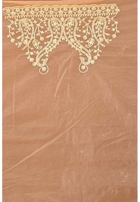 Caramel Cream Color Designer Embroidery Net Saree (She Saree 1883)
