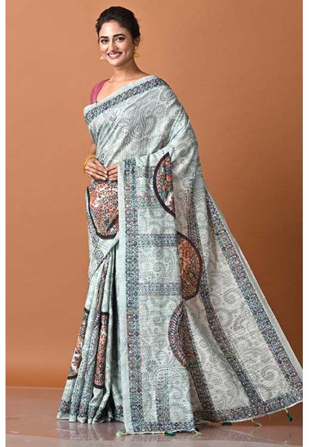 Pastel Green Color Embroidery Tussar Silk Saree (She Saree 1888)