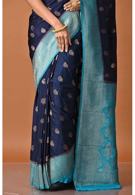 Midnight Blue Color Designer Soft Contrast Khaddi Silk Saree (She Saree 1898)