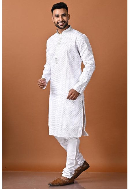 White Color Linen Cotton Punjabi Set For Men (She Punjabi 735)