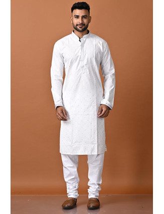 White Color Handloom Cotton Punjabi Set For Men (She Punjabi 738)