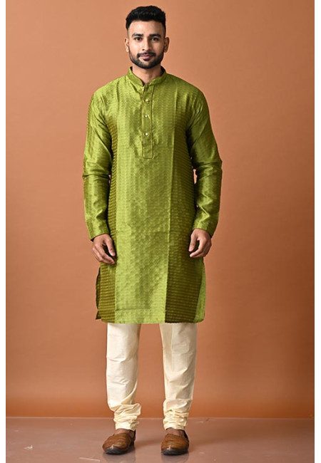 Pista Green Color Chanderi Silk Punjabi Set For Men (She Punjabi 701)