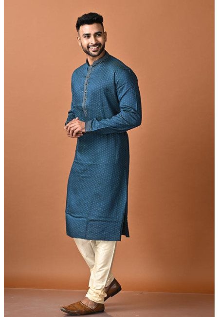 Turquoise Green Color Handloom Silk Punjabi Set For Men (She Punjabi 705)