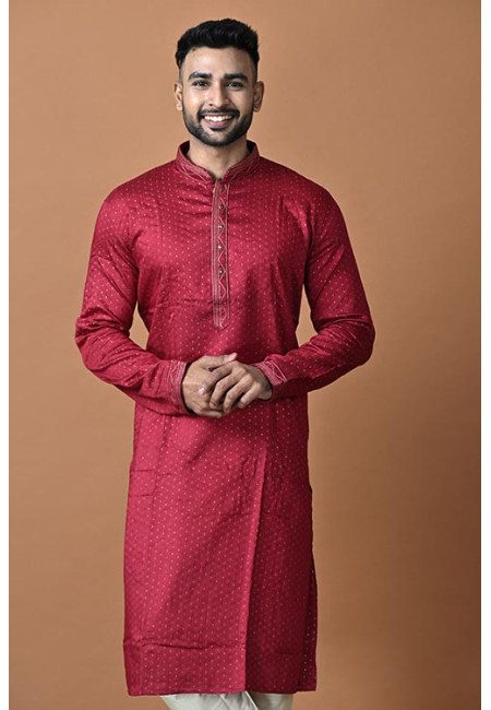 Maroon Green Color Handloom Silk Punjabi Set For Men (She Punjabi 706)