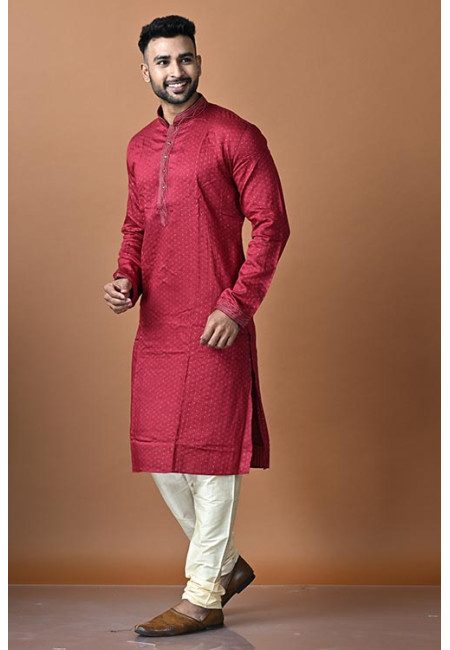 Maroon Green Color Handloom Silk Punjabi Set For Men (She Punjabi 706)