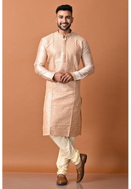 Beige Color Jacquard Silk Punjabi Set For Men (She Punjabi 707)