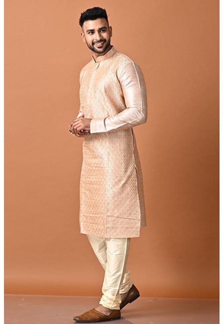 Beige Color Jacquard Silk Punjabi Set For Men (She Punjabi 707)