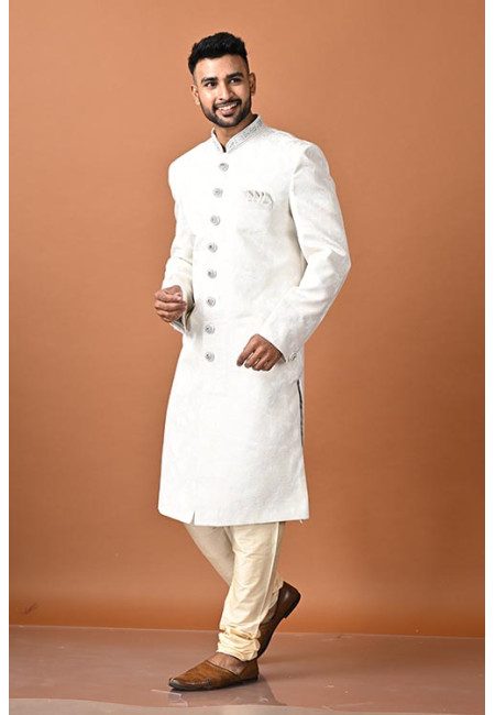 White Color Designer Party Wear Sherwani For Men (She Punjabi 713)
