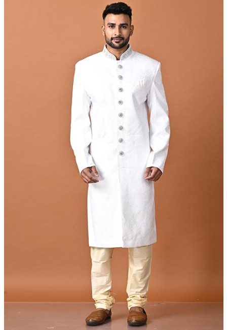 White Color Designer Party Wear Sherwani For Men (She Punjabi 715)