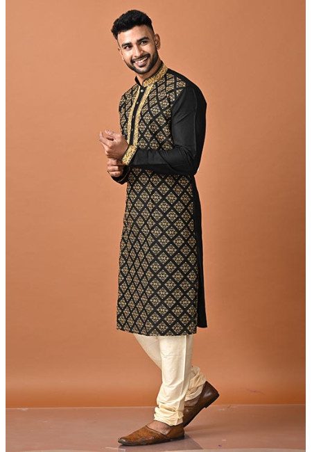 Black Color Designer Embroidery Silk Punjabi Set For Men (She Punjabi 716)