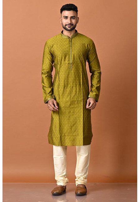 Olive Green Color Handloom Silk Punjabi Set For Men (She Punjabi 717)