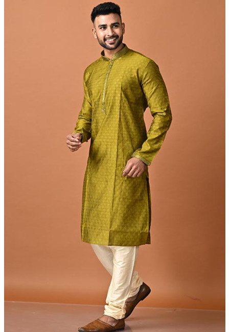 Olive Green Color Handloom Silk Punjabi Set For Men (She Punjabi 717)