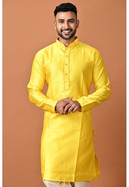 Yellow Color Handloom Silk Punjabi Set For Men (She Punjabi 718)