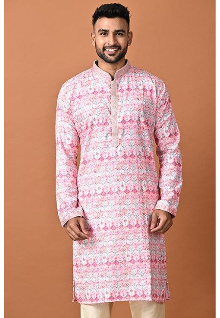 Pink Color Printed Cotton Punjabi For Men (She Punjabi 722)