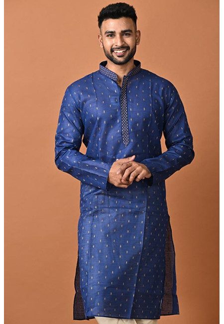 Navy Blue Color Handloom Cotton Punjabi Set For Men (She Punjabi 725)