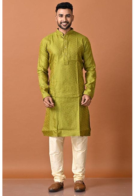 Olive Green Color Jacquard Silk Punjabi Set For Men (She Punjabi 726)