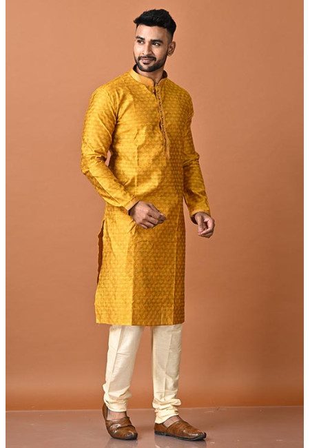 Mustard Color Handloom Silk Punjabi Set For Men (She Punjabi 727)