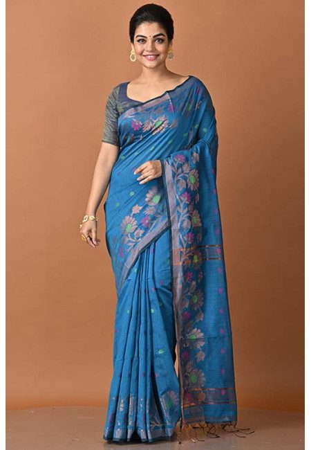 Steel Blue Color Handloom Cotton Saree (She Saree 1457)