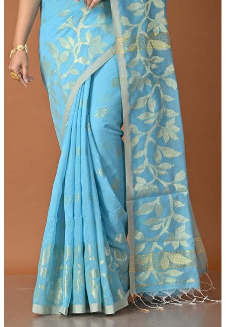 Sky Blue Color Handloom Cotton Saree (She Saree 1458)