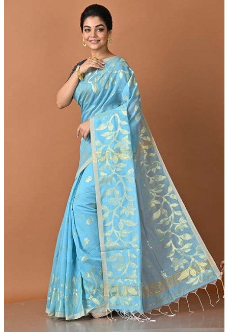 Sky Blue Color Handloom Cotton Saree (She Saree 1458)