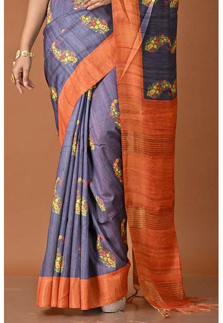 Rhythm Blue Color Printed Art Tussar Silk Saree (She Saree 1464)