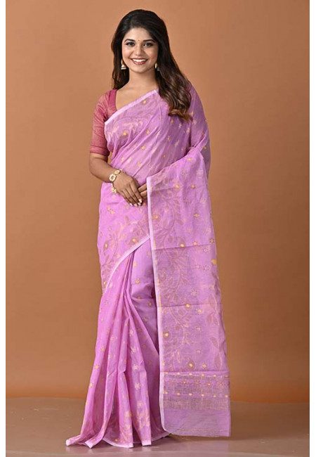 Rosy Lavender Color Muslin Dhakai Jamdani Saree (She Saree 1478)