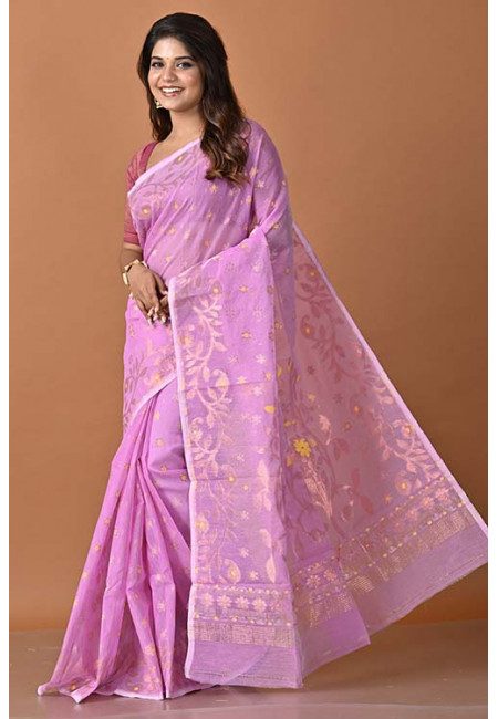 Rosy Lavender Color Muslin Dhakai Jamdani Saree (She Saree 1478)