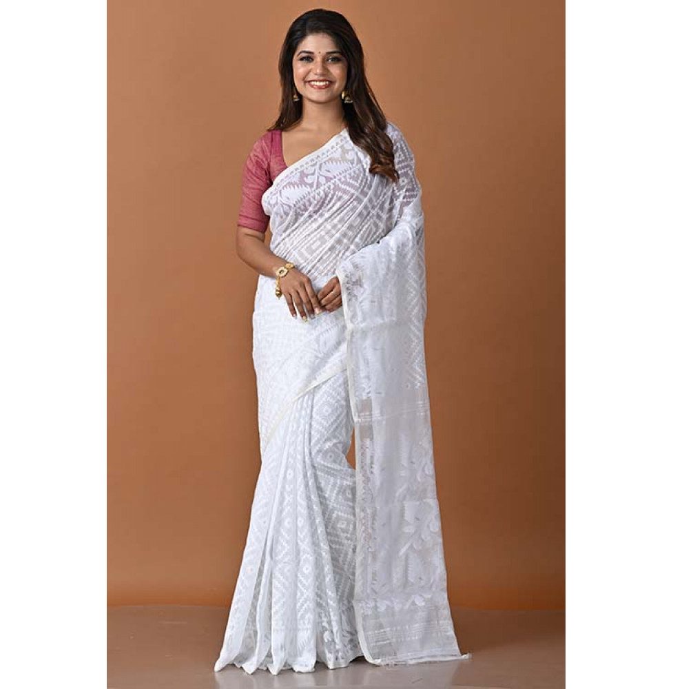 Discover 66+ white dhakai saree best